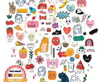 BIG digital download SVG/ EPS files editable layers for Adobe Illustrator-doodle graffiti elements simplicity hand draw style speech balloon