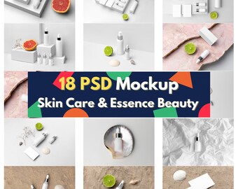 Skincare Mockup PSD Bundle, Beauty Product Scene (Digital Download)