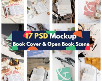 BIG digital download 17 PSD bundle file book Mockup in scene open book magazine Mockup book cover Mockup blank book Mockup book page Mockup