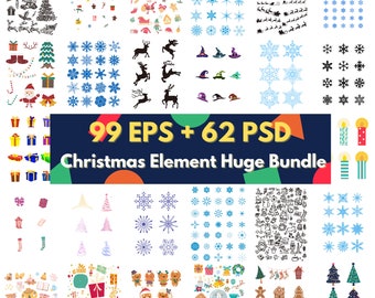 Christmas Clipart Bundle: 99 EPS + 62 PSD (Digital Download)
