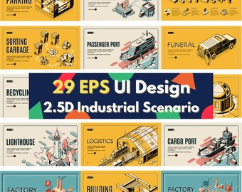 Industrial Scenario UI Design Elements, 29 EPS Bundle (Digital Download)