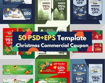 BIG digital download 49 ai/eps/psd bundle editable printable Christmas commercial festival coupon ecommerce adverting Xmas element template