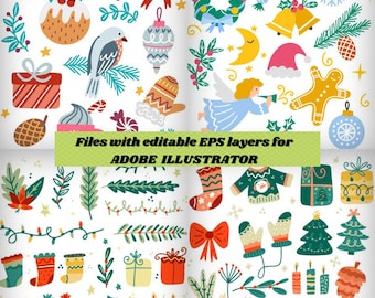 BIG digital download AI layers file editable layer Adobe Illustrator Christmas theme cute element design for Xmas commercial/ family clipart