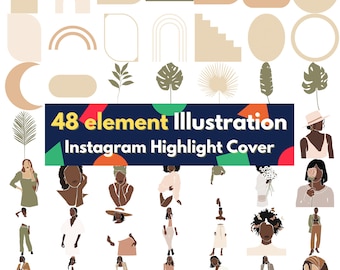 AI Female Illustration Bundle: 26 Layered Files, Instagram Highlight Covers (Digital Download)
