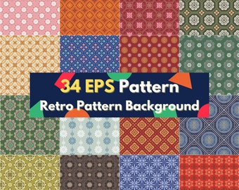 Retro Geometric Pattern Backgrounds, 34 EPS Vintage Designs (Digital Download)