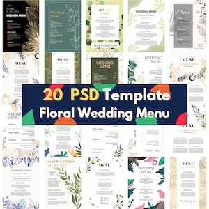 GROßER digitaler Download 20 PSD Bundle geschichtete Datei bearbeitbare Photoshop Hochzeitseinladungsvorlage Blumenhochzeitsmenüdesigndekorationskarte