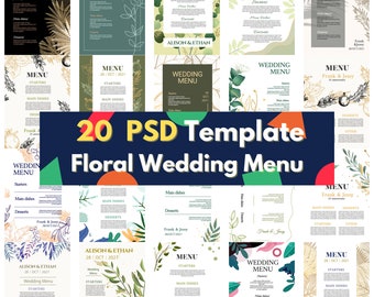 BIG digital download 20 PSD bundle layered file editable Photoshop wedding invitation template floral wedding menu design decoration card