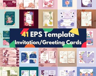 BIG digital download 41 EPS bundle layered file editable Illustrator-wedding invitation greeting card birthday card cover floral template