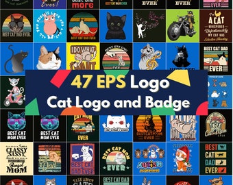 BIG digital download AI/ EPS layers file editable layers for Adobe Illustrator vintage logo badges retro style graphic bundles cat element