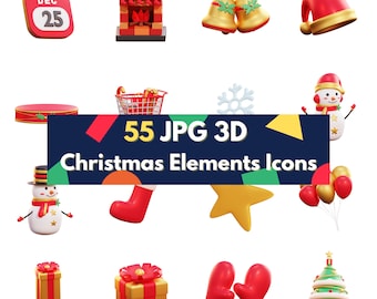 BIG digital download 55 PSD bundle layered file editable Adobe Photoshop Christmas theme cute element 3D design for commercial advertise