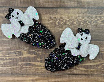 Boo Barrettes/Hair Clip, Halloween Hair Clips, Ghost Hair Bow, Halloween Pigtail Set