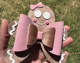 Gingerbread Girl Hair Bow, Christmas Hair Bow