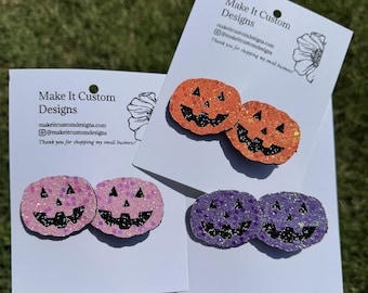 Fall Pumpkin Hair Clip, Halloween Hair Bows, Jack-O-Lantern Accessories