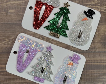 Christmas Snap clips, Santa Holiday Hair Accessories, Snowman Hair Bows, Holiday Party Hair Clips