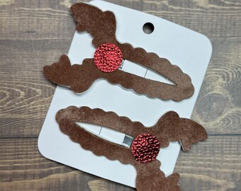 Reindeer Snap Clips, Red nose antler clips, Holiday/Christmas Hair Bows, Christmas Pigtail Set