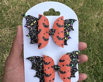 Bat Hair Bow, Halloween Hair Accessories, Pigtail Set