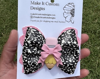Back to School Pencil Bow, Composition Book Hair Bow