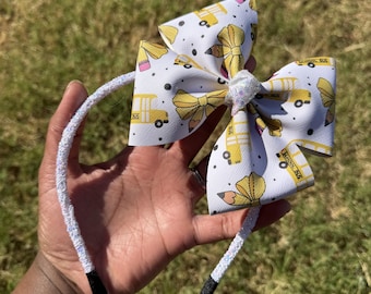 Back to School Hair Bow, School Glitter Headbands, Large Hair Bow for Girls