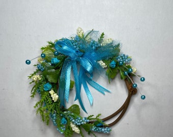 Miniature 1:12 or 1/6 Dollhouse/Barbie Dark Teal Floral Wreath