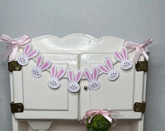 Dollhouse Miniature Bunny Banner/Garland 4 1/4”—Mini Easter Bunny Rabbit