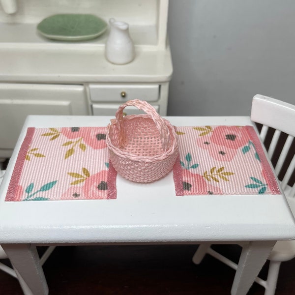 Miniature Dollhouse Pink Peony Set of 2 Floral Placemats