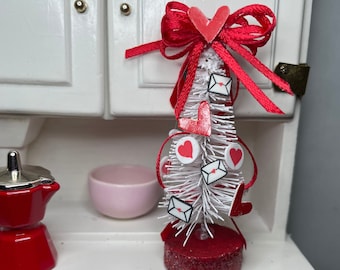 Mini 1:12 Valentine’s Day Tree 2 1/2”—Miniature Valentine’s Love Notes Tree— Mini Dollhouse Valentine’s Decor