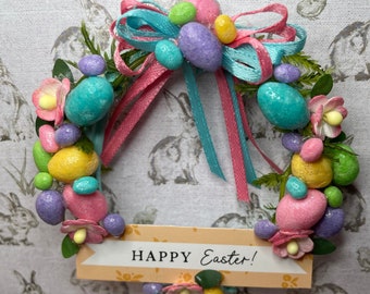 Miniature 1:12 Dollhouse Or Barbie Easter Egg Wreath, Mini Happy Easter Sign Wreath