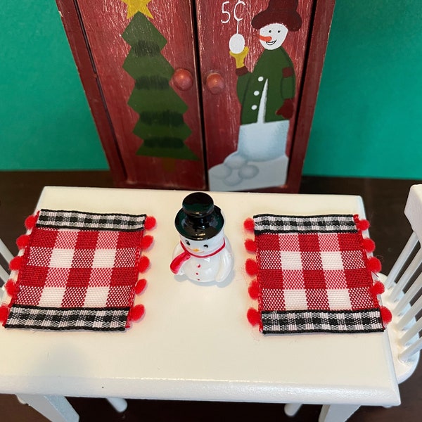2 Miniature Dollhouse Christmas Red Buffalo Check Placemats