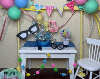 Miniature 8 PC. Dollhouse Birthday Party-Mini Balloons -Mini Part Celebration- Mini Party Decor-Mini Photo Booth Party