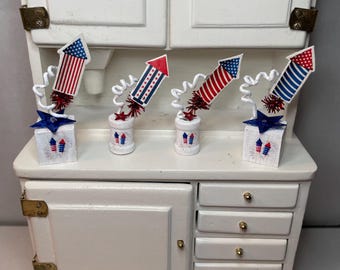 Dollhouse Mini 1:12 July 4th Fireworks/Firecracker Centerpiece 1 1/2” to 1 3/4” inches—Miniature Independence Day Decor
