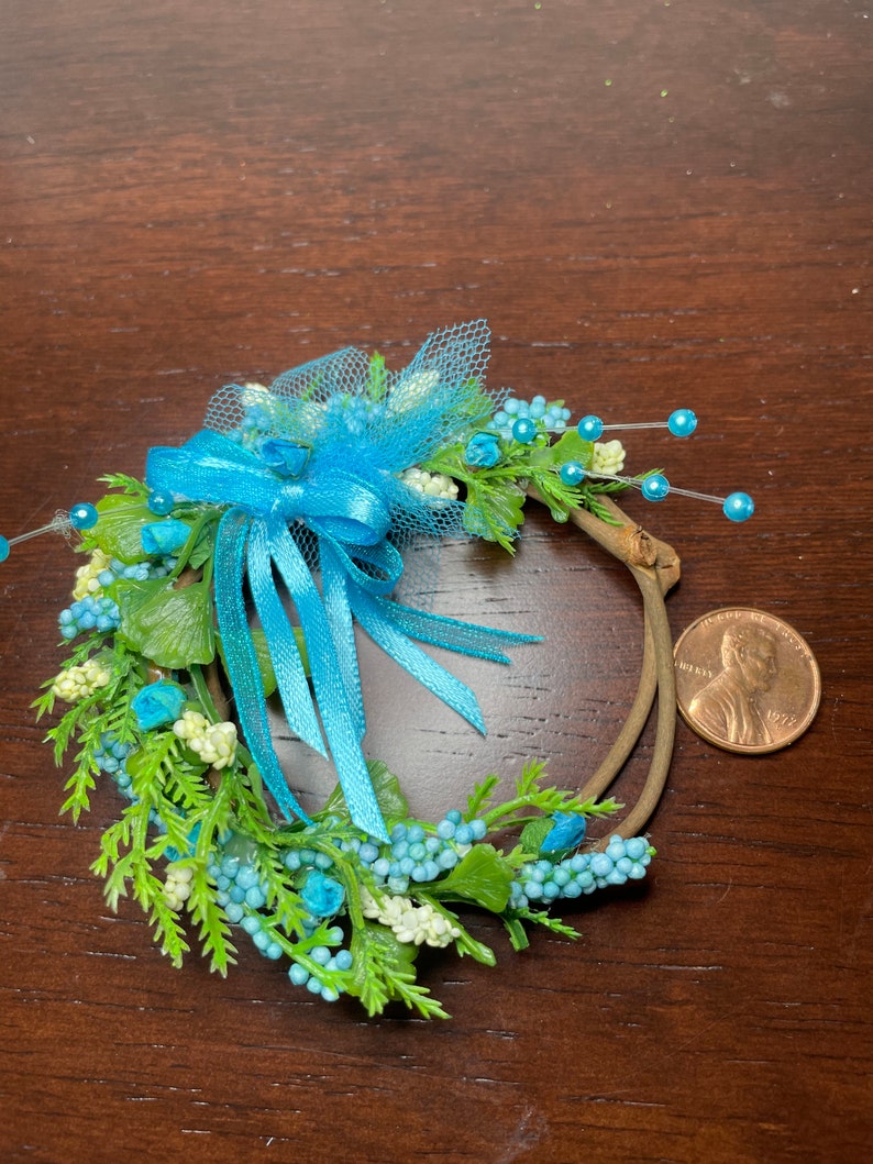 Miniature 1:12 or 1/6 Dollhouse/Barbie Dark Teal Floral Wreath image 2