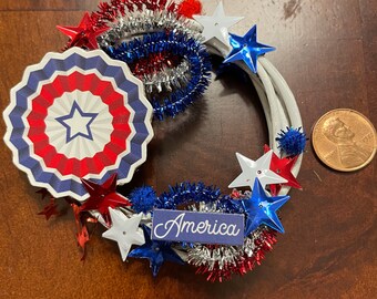 Miniature 1:12 or 1/6 Barbie Dollhouse Americana Wreath 4th of July Patriotic