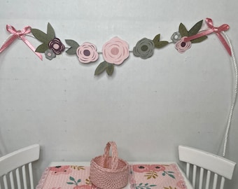 Miniature Pink & Sage Peony/Posey Floral Banner Pennant Garland