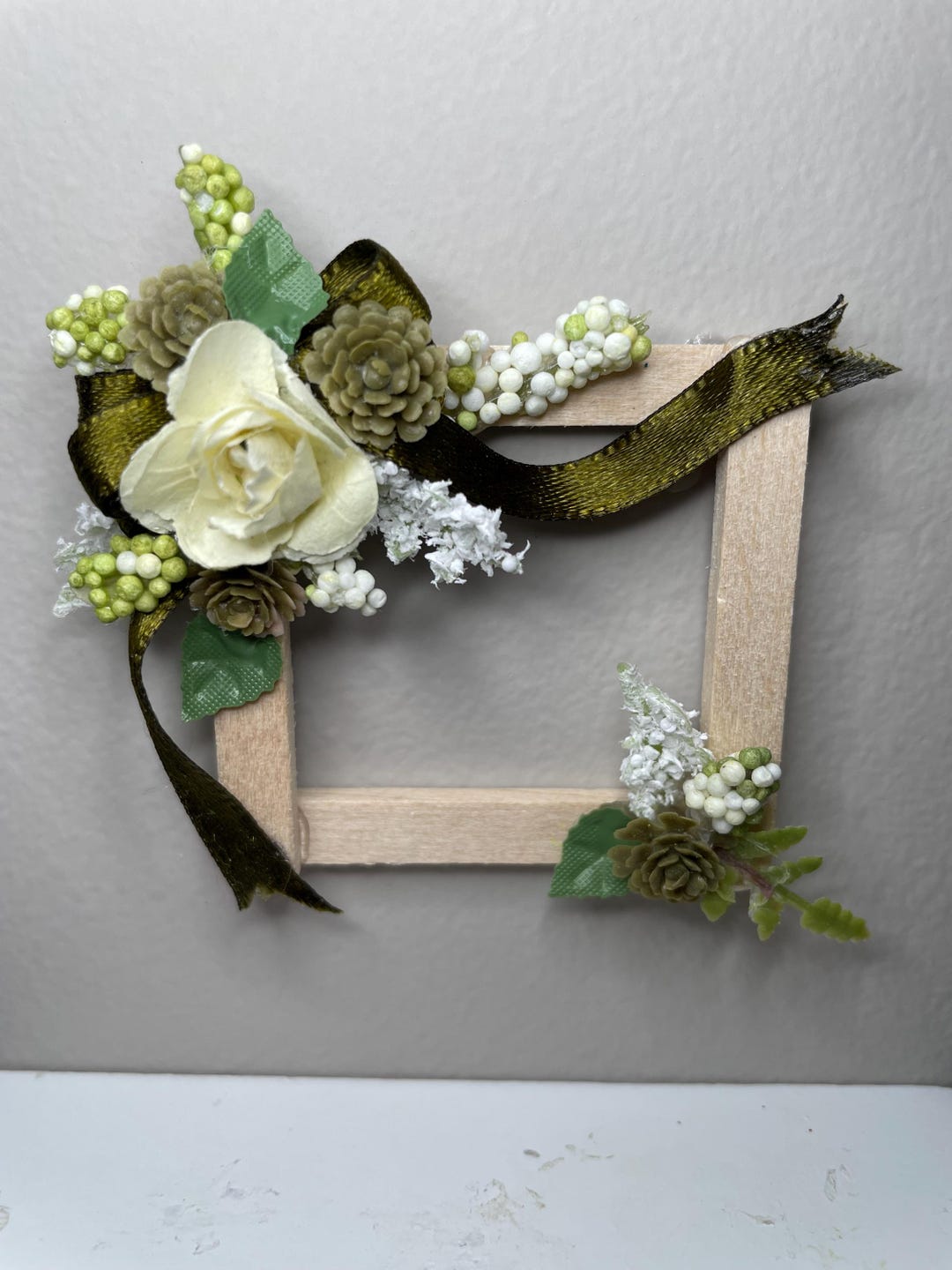 Dollhouse Miniature Sage/olive Green Rose Floral Window Frame Wreath 2 ...