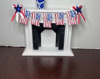 Dollhouse Mini Flag July 4th Banner 5” —Mini 1:12 Patriotic Independence Day Flag Banner/Garland—Miniature Flag Americana Decor