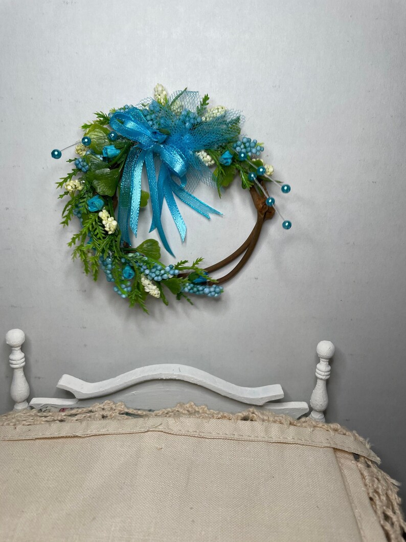 Miniature 1:12 or 1/6 Dollhouse/Barbie Dark Teal Floral Wreath image 1