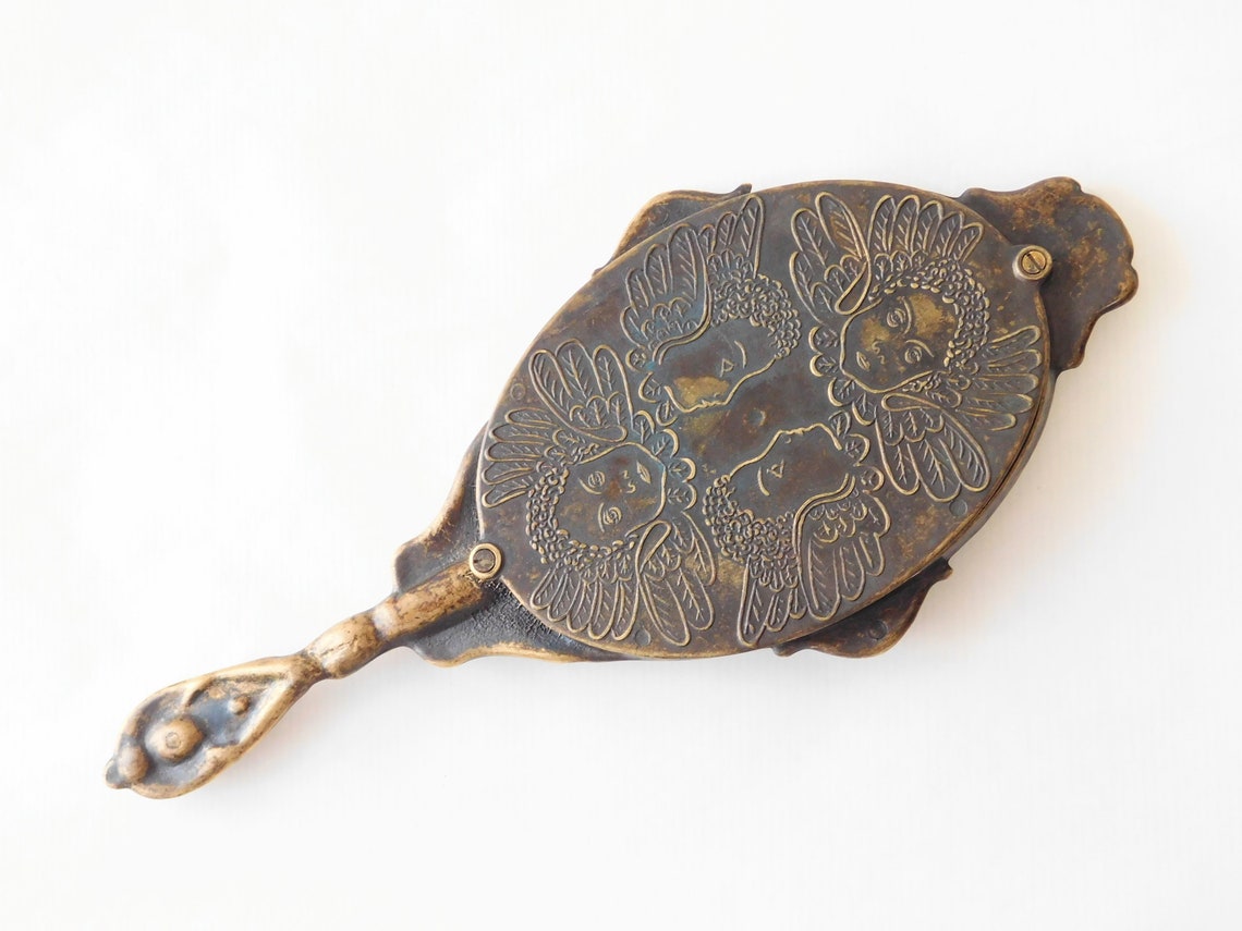 Brass Hand Mirror. Vintage Art Nouveau Vanity Mirror. Spelter Etsy