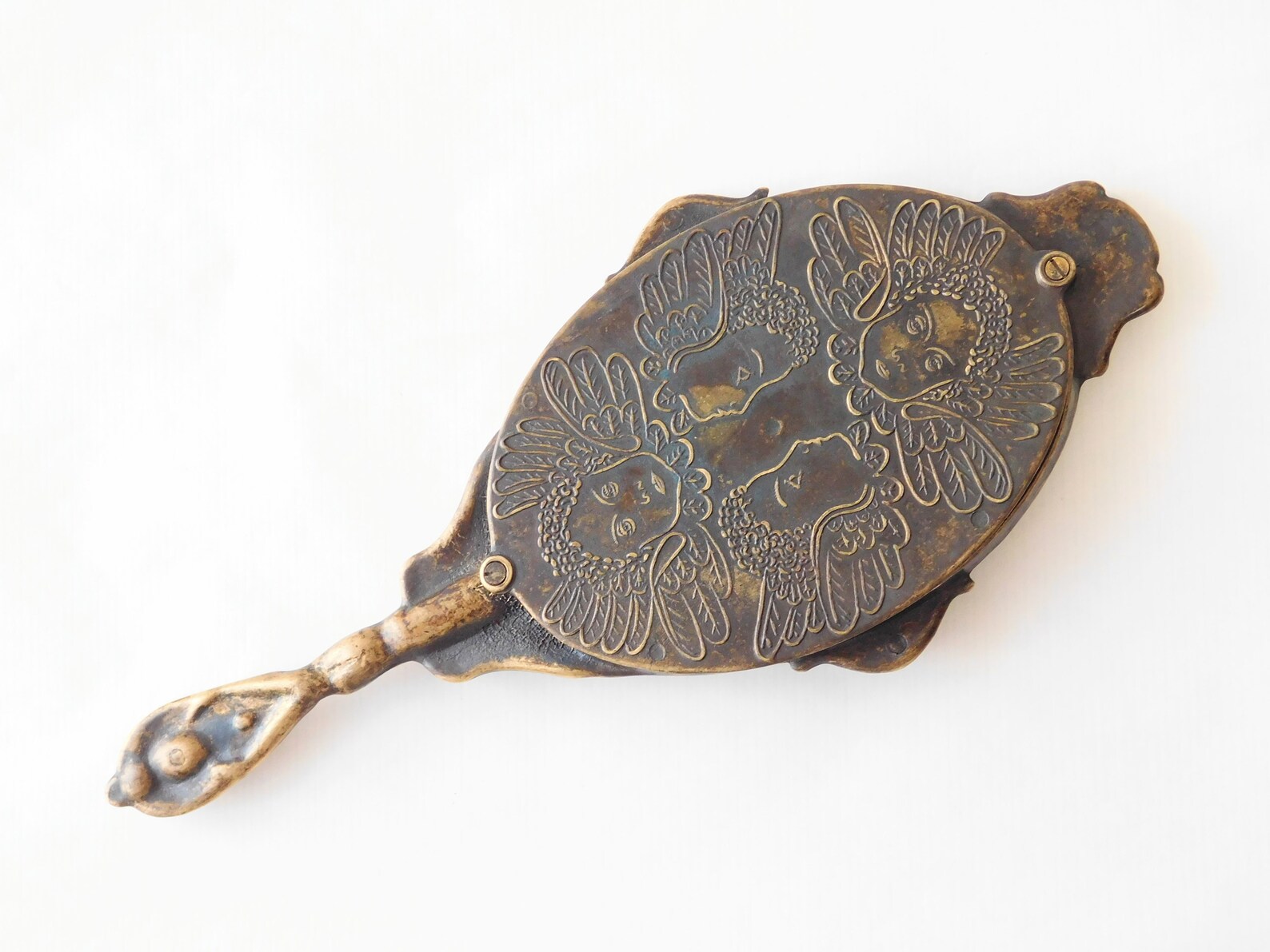 Brass Hand Mirror. Vintage Art Nouveau Vanity Mirror. Spelter Etsy