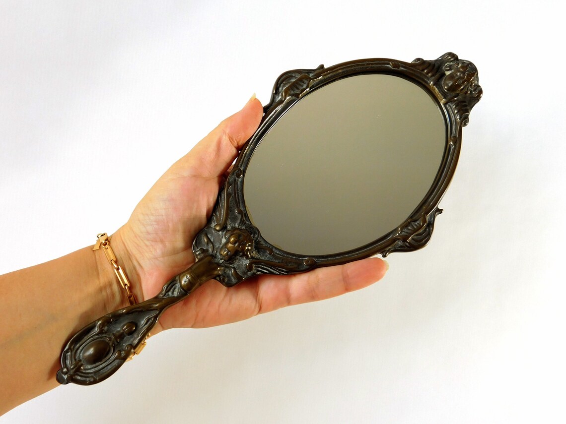 Brass Hand Mirror. Vintage Art Nouveau Vanity Mirror. Spelter Etsy