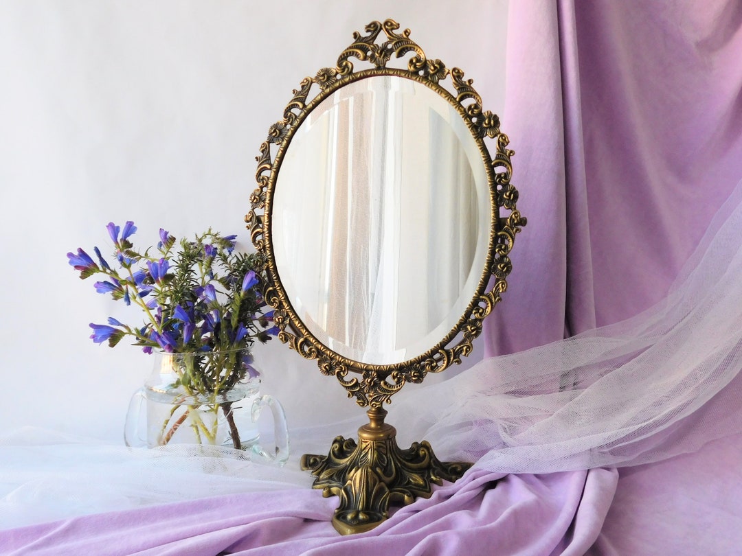 Vintage Dressing Table Mirror Brass. Vintage Vanity Mirror. Large Table