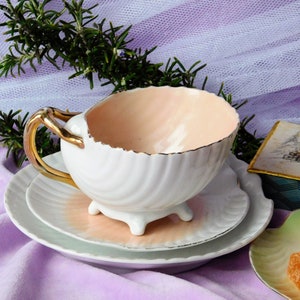 Rare find Porcelain Shell-Form Cup. Antique Victorian Porcelain Cup and Saucer. Neptune Porcelain Shell Form Tea set. Collectible porcelain.
