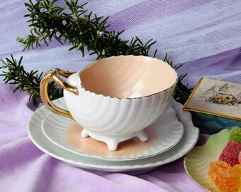Victorian Porcelain Shell Cup and Saucer: Antique Neptune Tea Set
