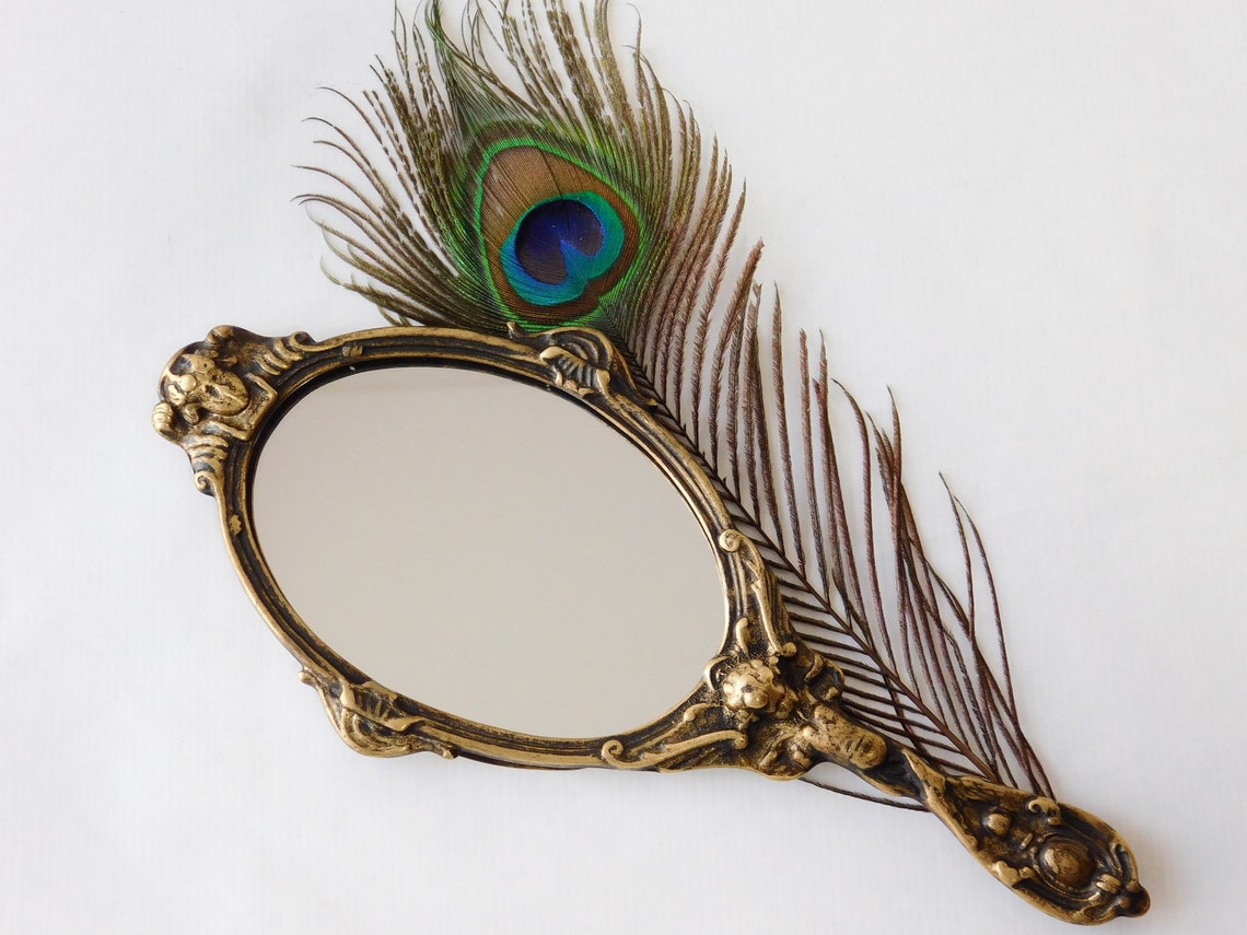 Brass Hand Mirror. Vintage Art Nouveau Vanity Mirror. Spelter Etsy