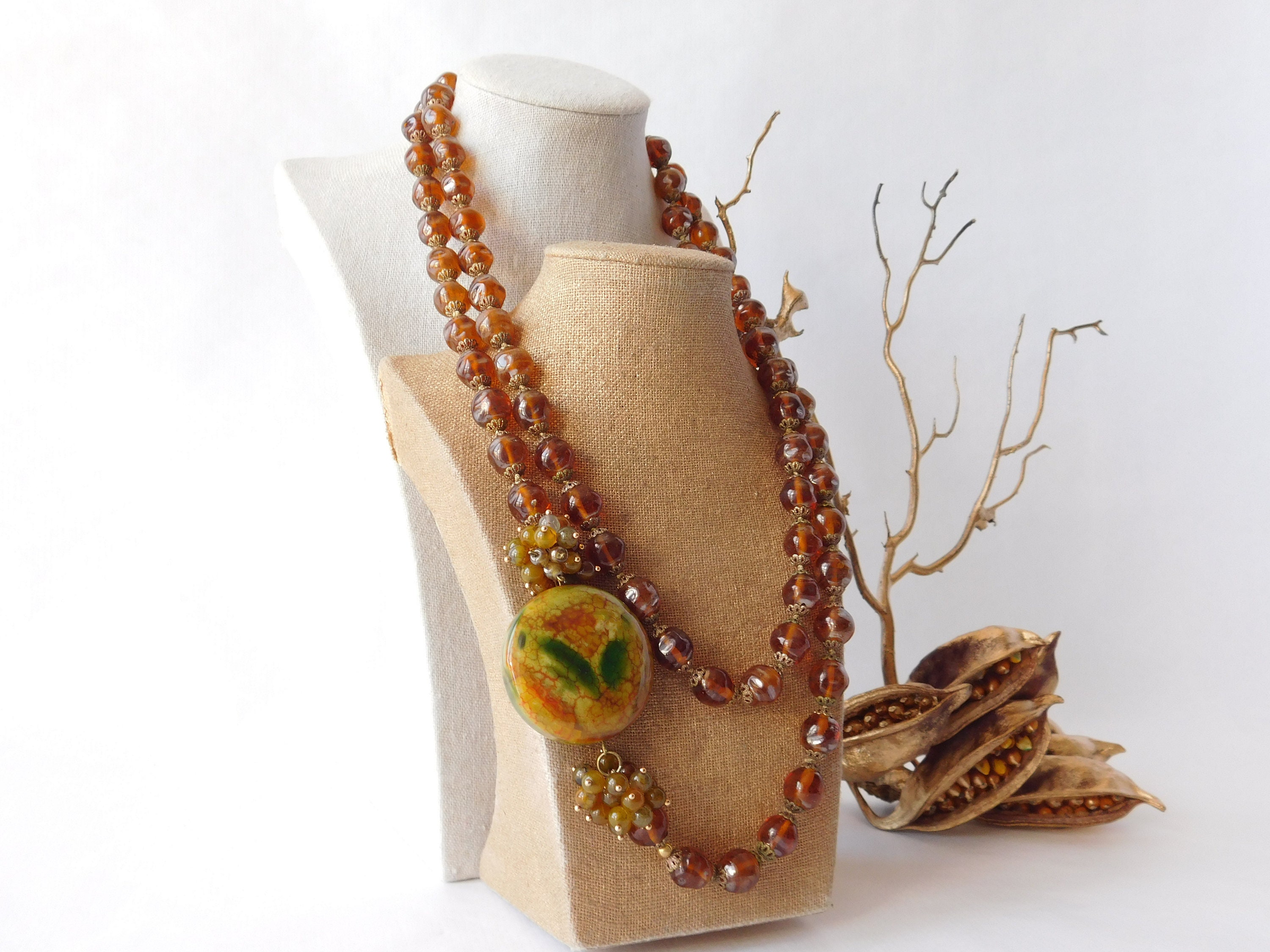 Collier Sautoir Vintage Long (170 Cm) Perles Et Inclusions En Verre De Murano - Style XIXe Siècle