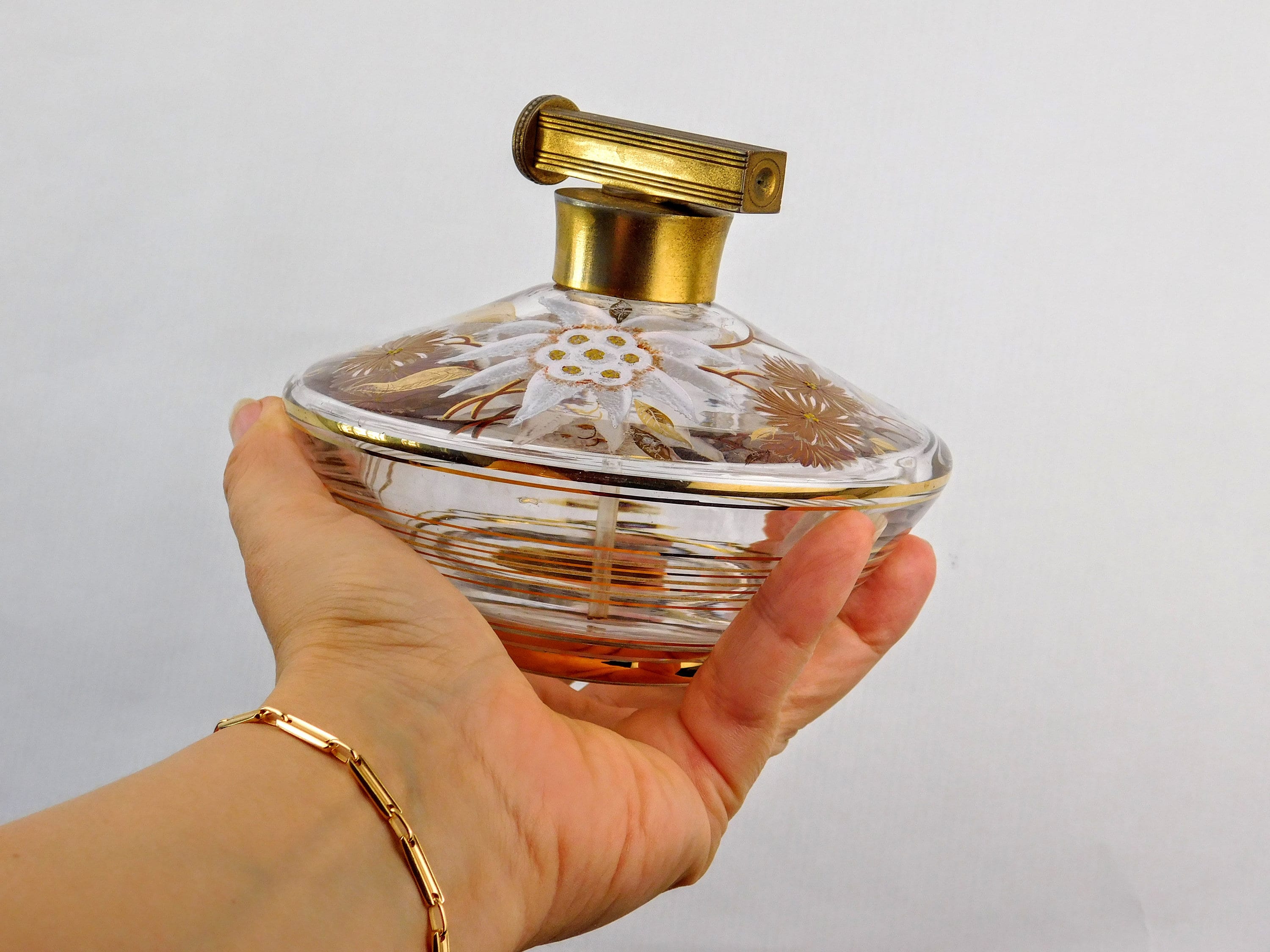 Vintage Large Floral Perfume Bottle Spain Art Glass. Massive 