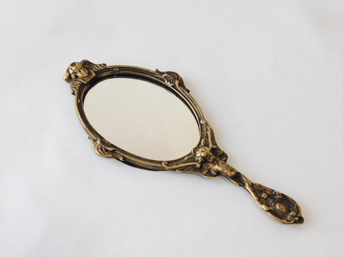 Brass Hand Mirror. Vintage Art Nouveau Vanity Mirror. Spelter Etsy