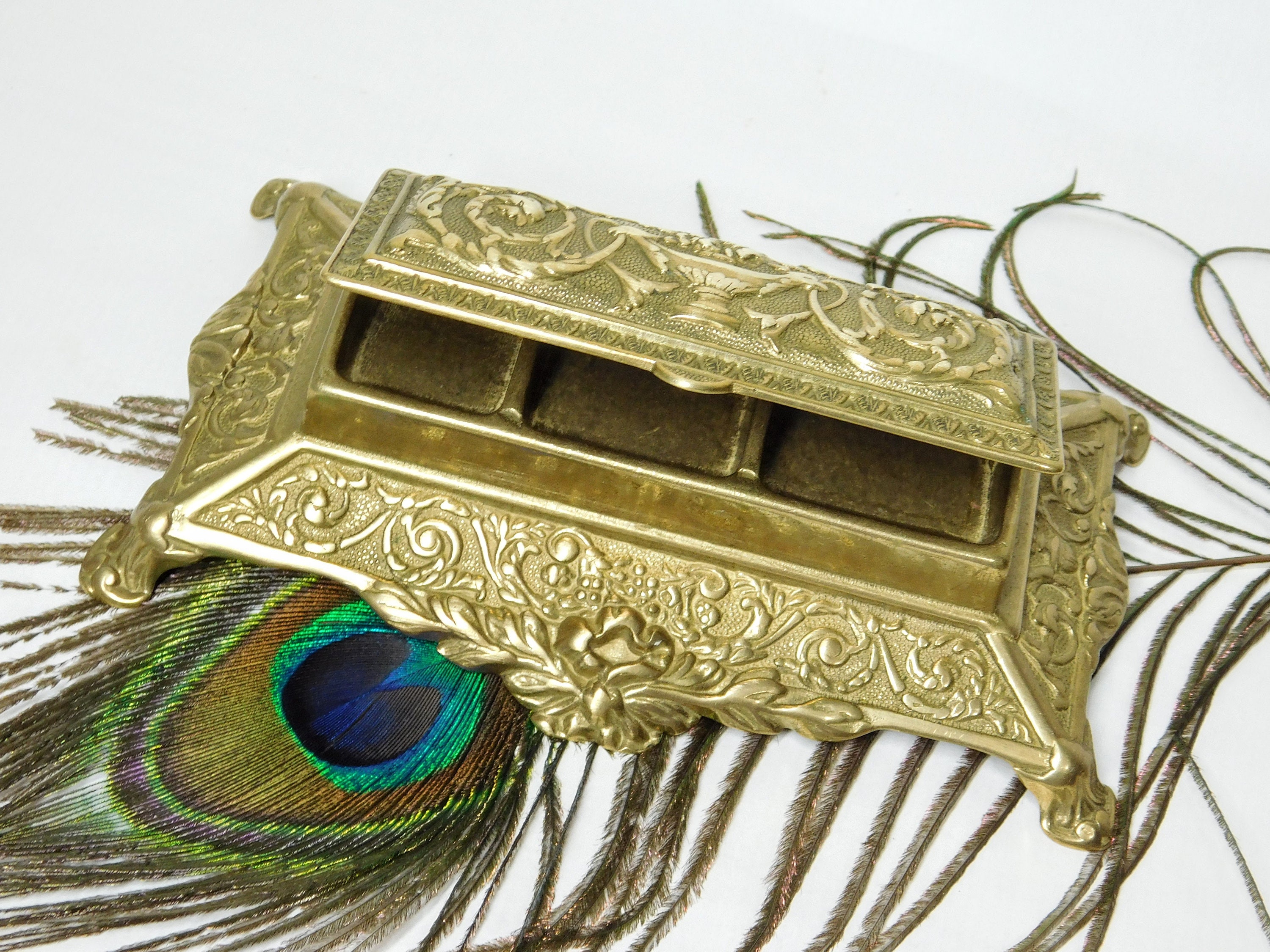 Vintage Brass Postage Stamp Holder. Desktop Rococo Style. Etsy