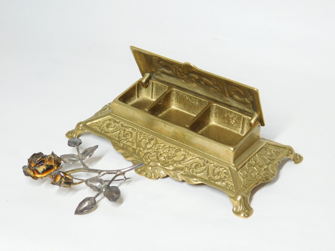 Vintage Brass Postage Stamp Holder. Desktop Rococo Style. Etsy
