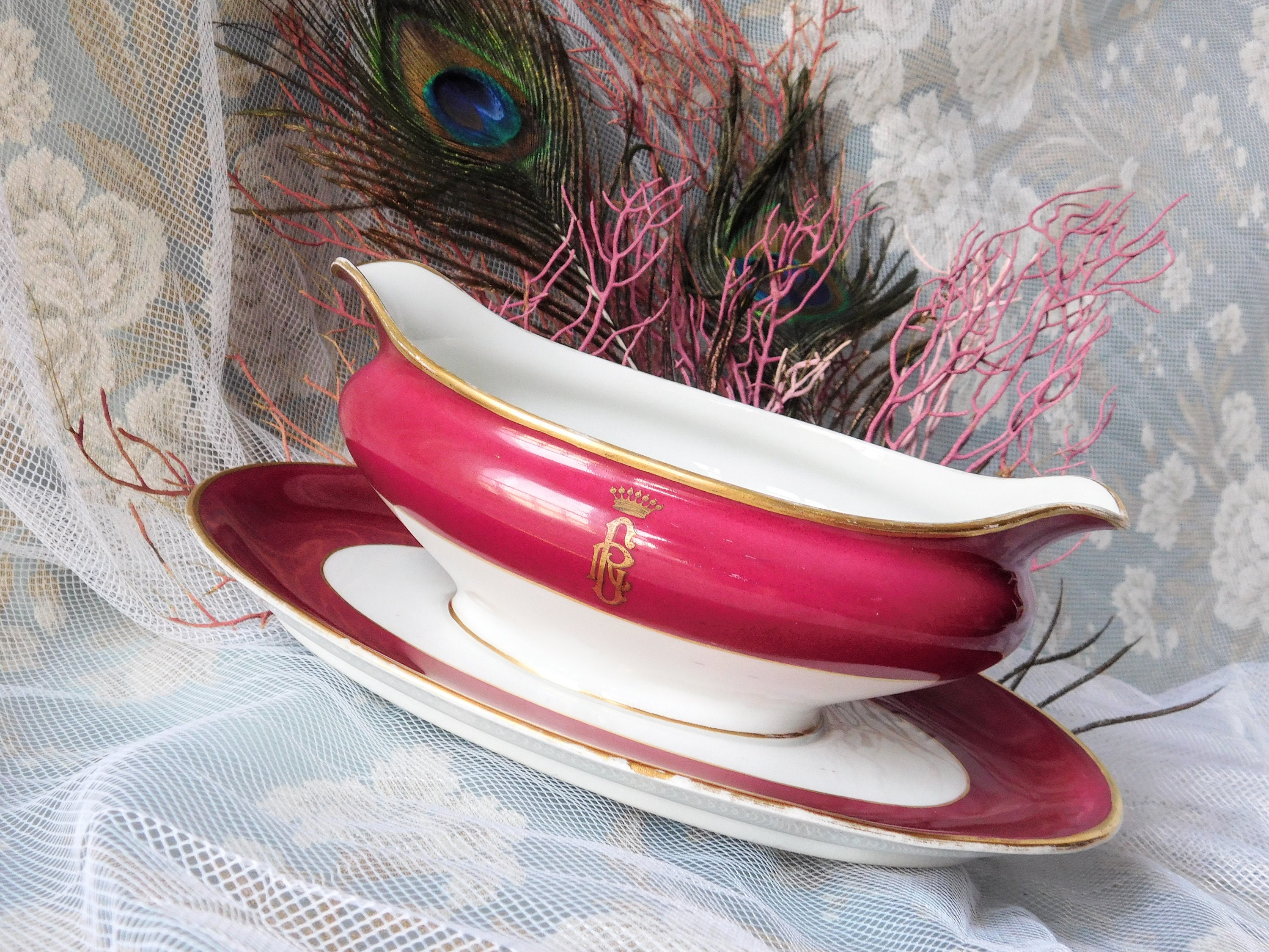 Antique Rare GDA Limoges Porcelain Sauce Boat Burgundy Color Etsy