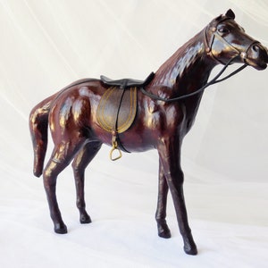 Vintage Leather Horse Statuette Collectible. Equestrian Themed Home Decor. Leather Horse Sculpture Decor. Equestrian Art Collectible Horse.